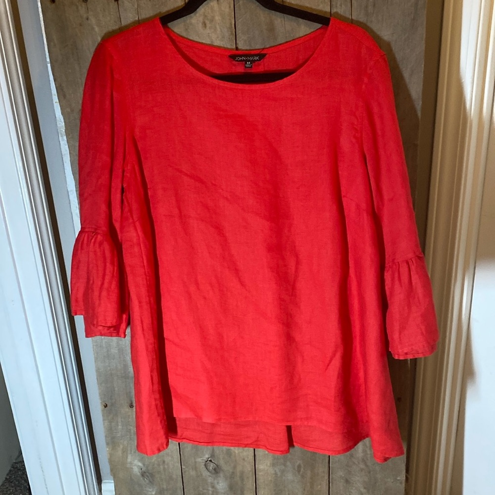 John Mark Tunic Top Shirt Blouse Sz M 100% Linen Lagenlook Minimalist PERFECT